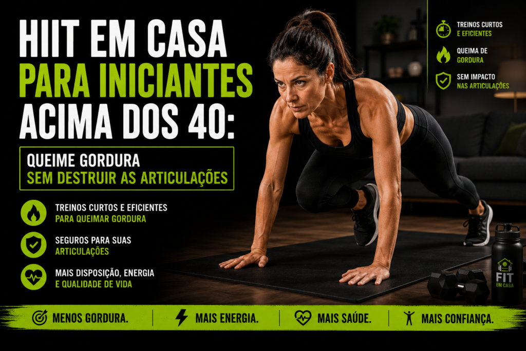 HIIT em casa para iniciantes acima dos 40 com treino de baixo impacto para queimar gordura sem prejudicar as articulações.