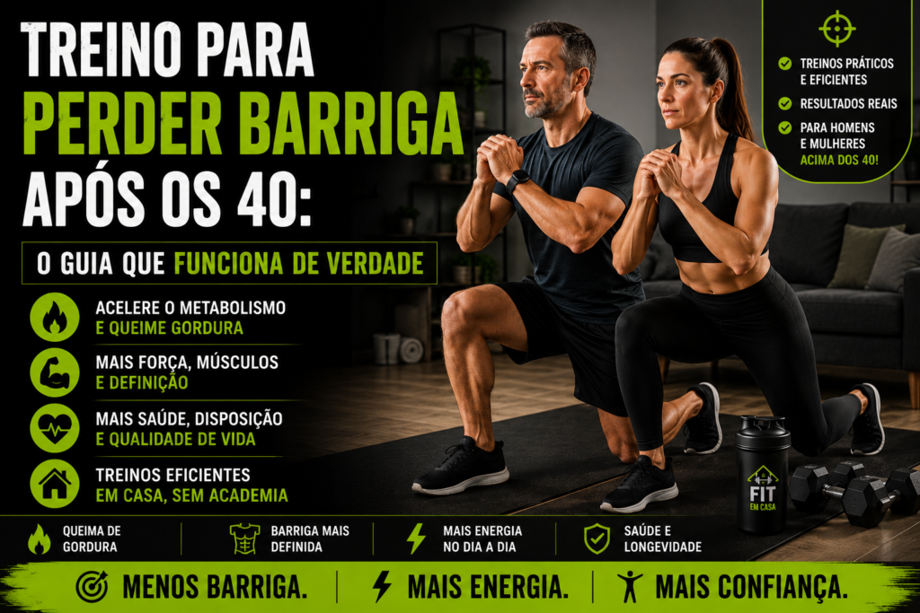 Treino para perder barriga após os 40 com exercícios em casa para homens e mulheres.