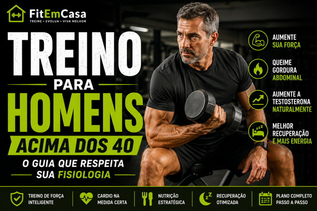 Treino para homens acima dos 40 com exercícios para aumentar testosterona, ganhar músculos e reduzir gordura abdominal.