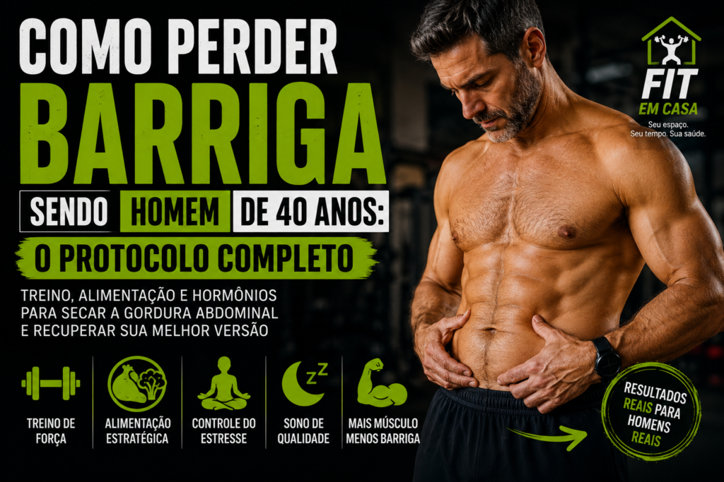 Como perder barriga homem 40 anos com treino de força, alimentação estratégica, controle do estresse e melhora hormonal para reduzir gordura abdominal.