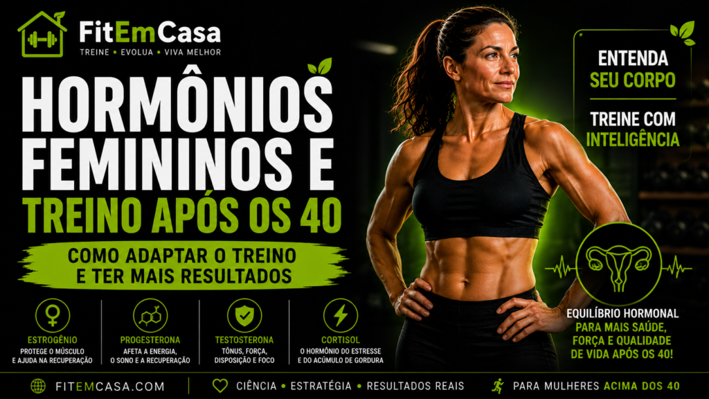 Hormônios femininos e treino após os 40 anos: mulher realizando treinamento de força para melhorar saúde hormonal, massa muscular e qualidade de vida.
